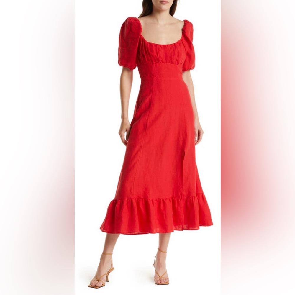 & Other Stories Vibrant Red Long Linen Maxi Dress